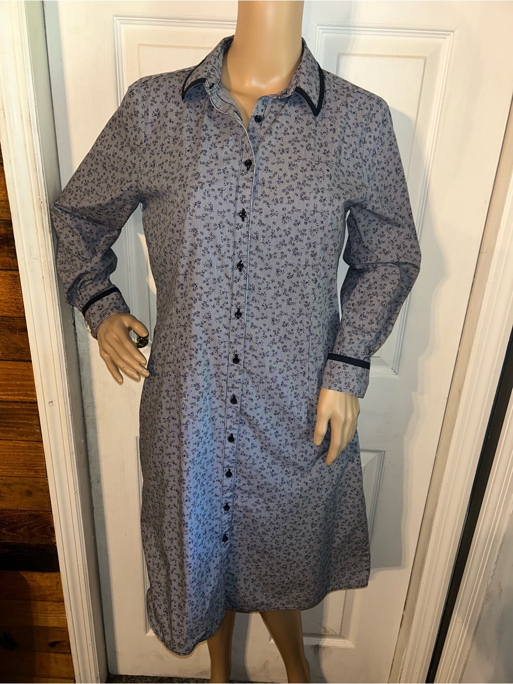 Brooks Brothers Navy and White Striped Floral-Print dress